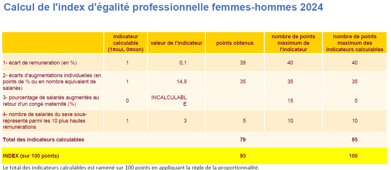 Index égalité Homme / Femme 2024 - Baumanière